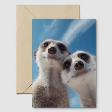 Two Meerkats Looking Up Blue Sky