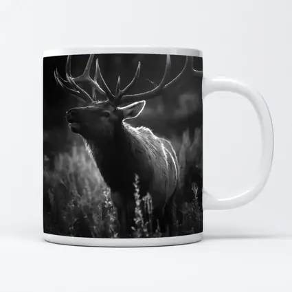 Bull Elk Standing in Dark Meadow Grass