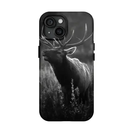Bull Elk Standing in Dark Meadow Grass