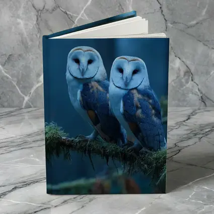 Two Barn Owls Perched Misty Blue Forest