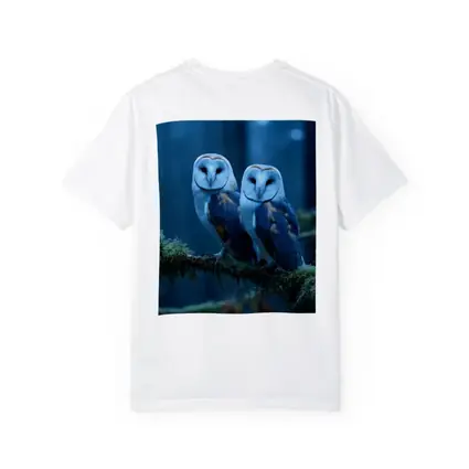 Two Barn Owls Perched Misty Blue Forest