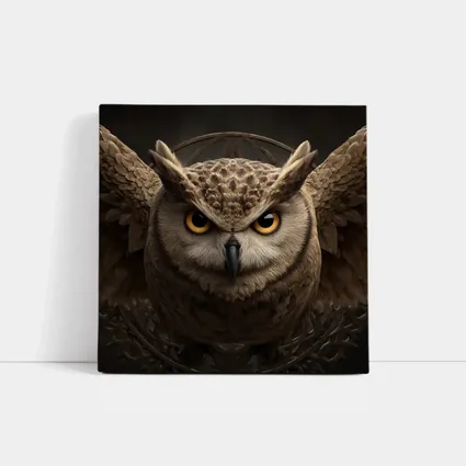 Great Horned Owl Wings Spread Dark Background