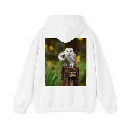 Two Barn Owls Perched On Wooden Post