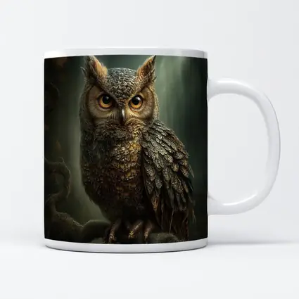 Great Horned Owl Perched Dark Forest