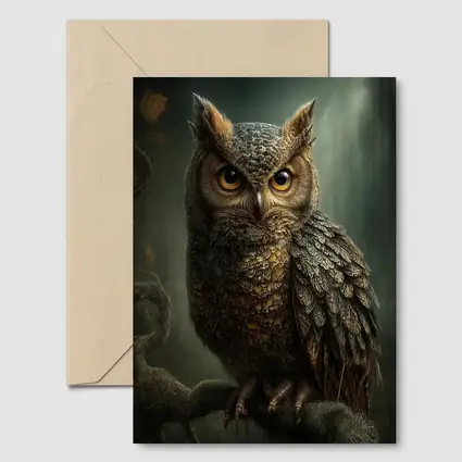 Great Horned Owl Perched Dark Forest