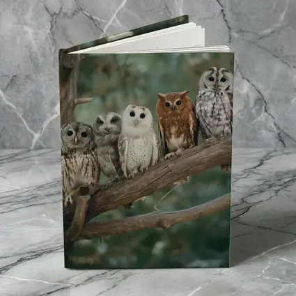 Five Owls Perched On Branch Forest