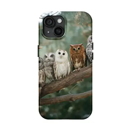 Five Owls Perched On Branch Forest