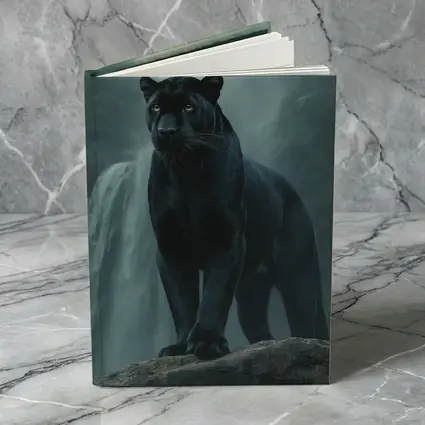 Black Panther Standing Before Misty Waterfall