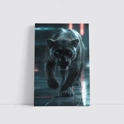 Black Panther Walking Futuristic Neon Environment