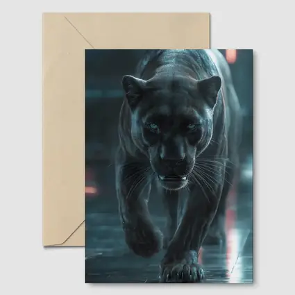 Black Panther Walking Futuristic Neon Environment