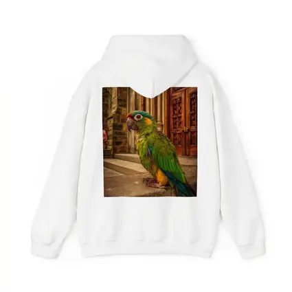 Green Parrot Perched Outside Stone Cathedral