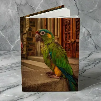 Green Parrot Perched Outside Stone Cathedral