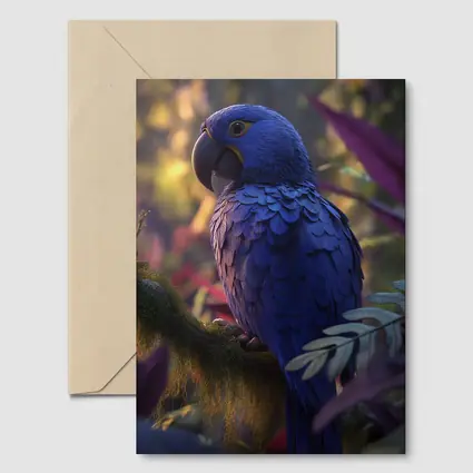 Hyacinth Macaw Perched In Tropical Jungle