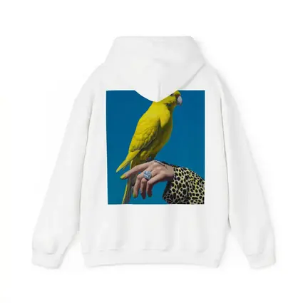 Yellow Parrot on Hand Blue Background