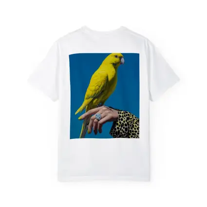 Yellow Parrot on Hand Blue Background