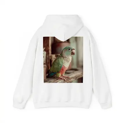 Green Parrot Perched on Rustic Wooden Shelf