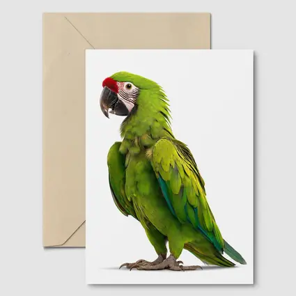Green Military Macaw Parrot White Background