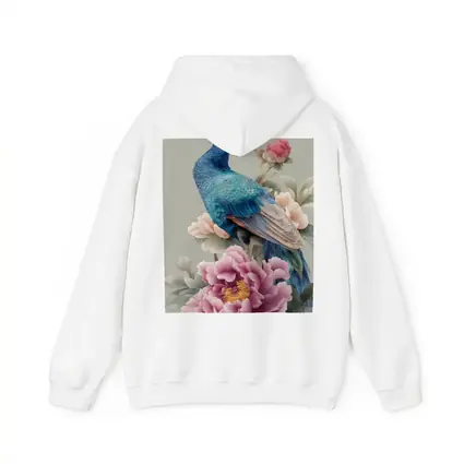 Blue Peacock With Pink Peonies Floral Art