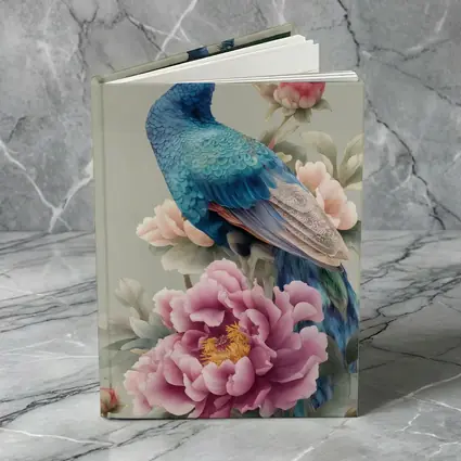 Blue Peacock With Pink Peonies Floral Art