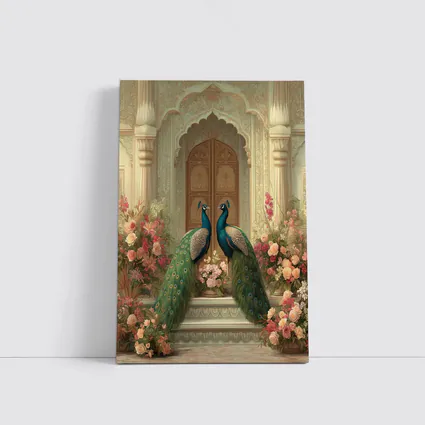 Two Peacocks Mughal Arch Floral Garden