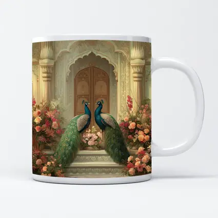 Two Peacocks Mughal Arch Floral Garden
