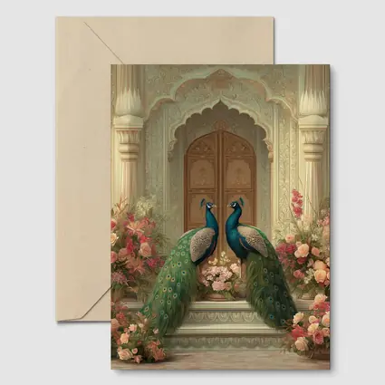 Two Peacocks Mughal Arch Floral Garden
