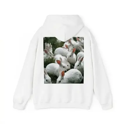 White Rabbits Grazing on Green Grass