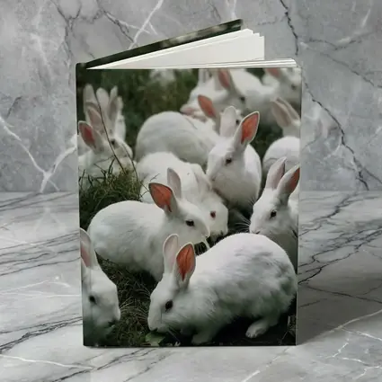 White Rabbits Grazing on Green Grass