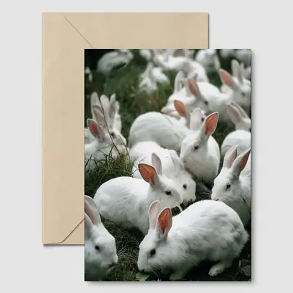 White Rabbits Grazing on Green Grass