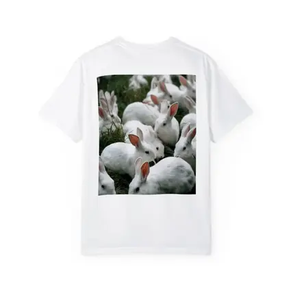 White Rabbits Grazing on Green Grass