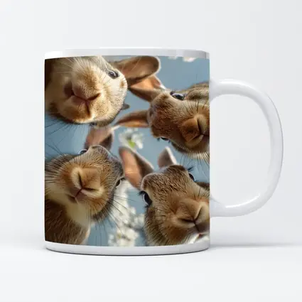 Four Rabbits Close Up Spring Blossoms