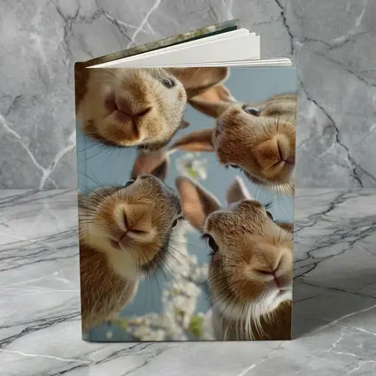 Four Rabbits Close Up Spring Blossoms