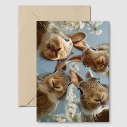 Four Rabbits Close Up Spring Blossoms