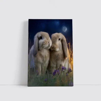 Two Lop Rabbits Sitting Under Night Sky