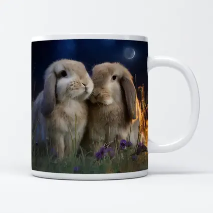 Two Lop Rabbits Sitting Under Night Sky
