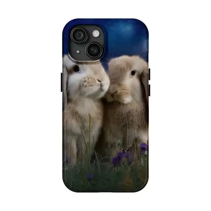 Two Lop Rabbits Sitting Under Night Sky