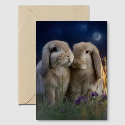 Two Lop Rabbits Sitting Under Night Sky
