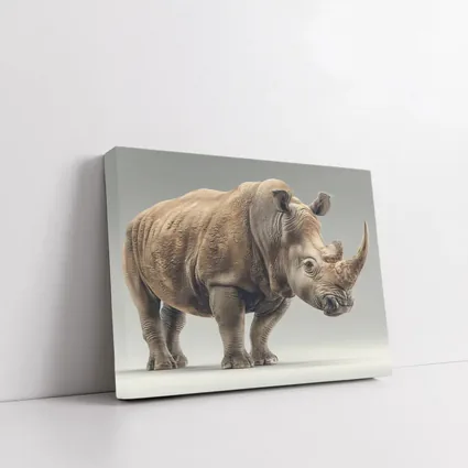 White Rhinoceros Portrait on Gray Background