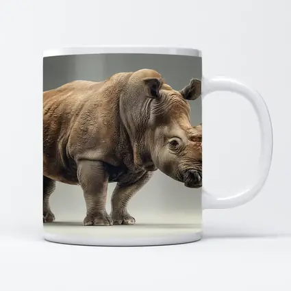 White Rhinoceros Portrait on Gray Background