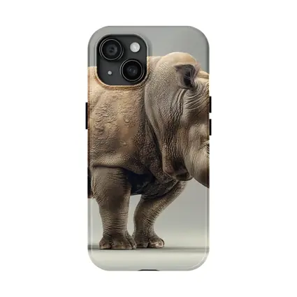 White Rhinoceros Portrait on Gray Background