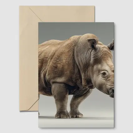 White Rhinoceros Portrait on Gray Background