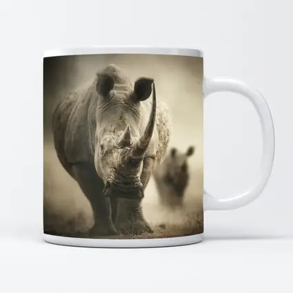 White Rhino Charging Through Dusty Savanna