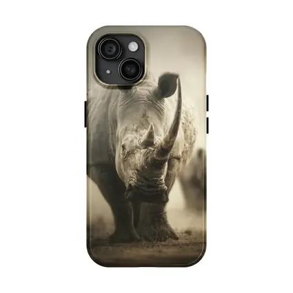 White Rhino Charging Through Dusty Savanna