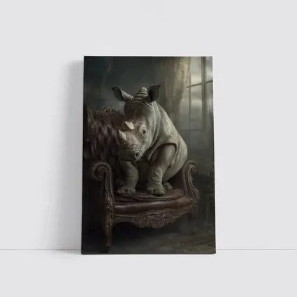 Rhino Sitting on Vintage Leather Armchair