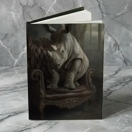 Rhino Sitting on Vintage Leather Armchair