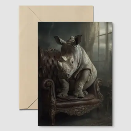 Rhino Sitting on Vintage Leather Armchair