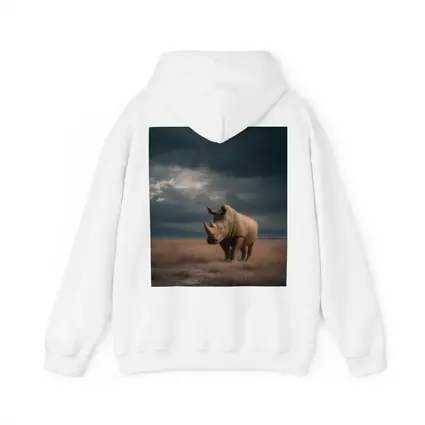 Rhino Standing In Stormy Savanna Landscape