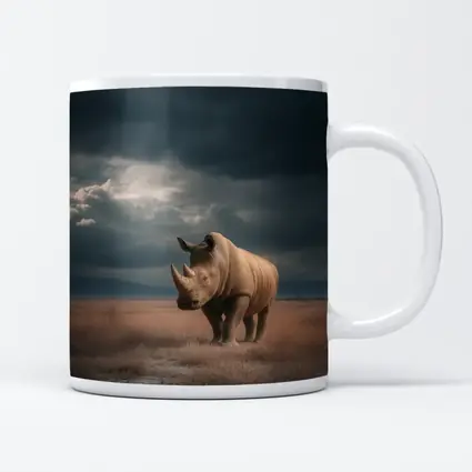 Rhino Standing In Stormy Savanna Landscape