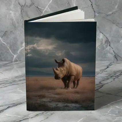 Rhino Standing In Stormy Savanna Landscape