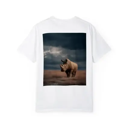 Rhino Standing In Stormy Savanna Landscape